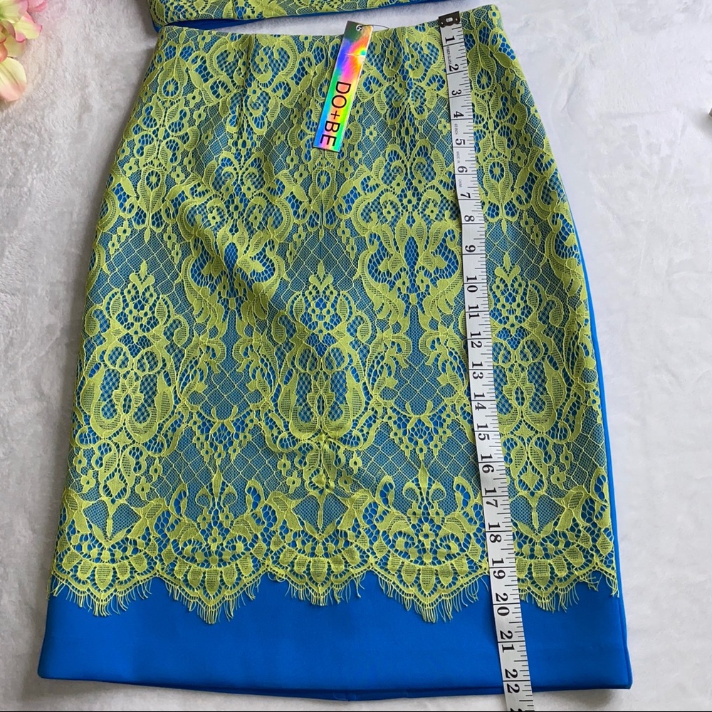 NWT DO + BE 2 piece skirt and top blue lime green - Picture 5 of 10